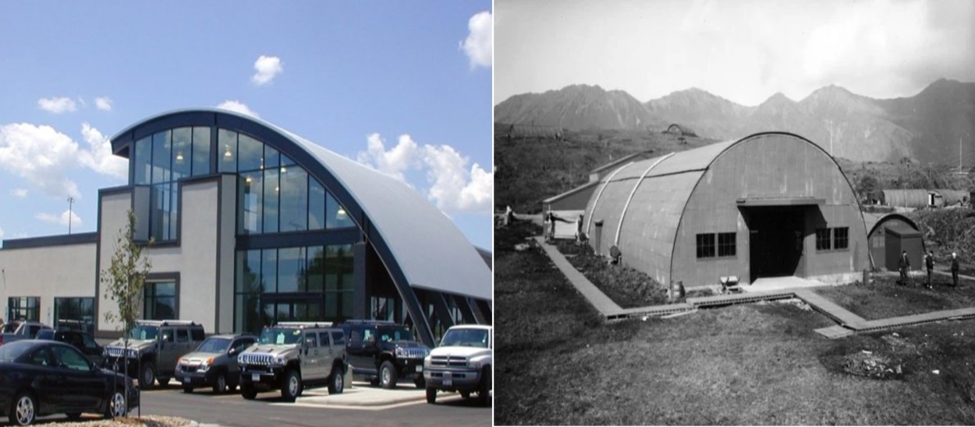Hummer dealership showroom designed to resemble military-style hut