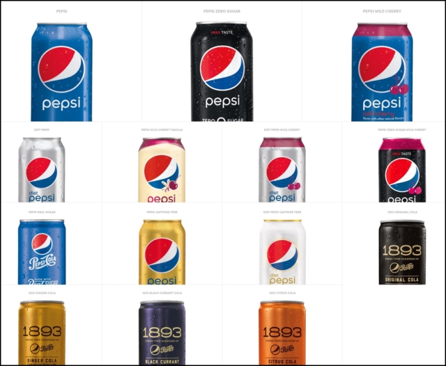 Pepsi product lineup showing different Pepsi varieties