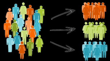 Illustration showing market segmentation concept with people grouped into clusters