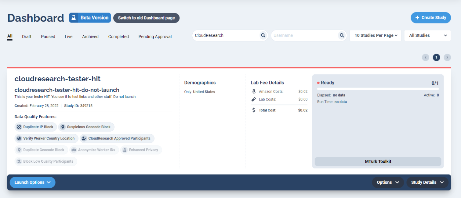 MTurk Toolkit interface